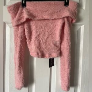 Shein Women’s Pink Fuzzy Off-Shoulder Sweater